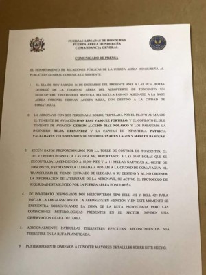 Fuerza Aérea busca helicóptero donde viajaba Hilda Hernández