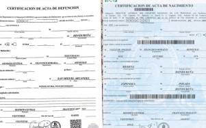 Certificación de acta de defunción y acta de nacimiento.