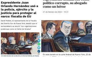 Desde el inicio del juicio del expresidente de Honduras, Juan Orlando Hernández, que arrancó el 20 de febrero en la Corte del Distrito Sur de Nueva York, se ha convertido en el blanco de los principales titulares de los medios internacionales informando sobre su situación con testigos de la Fiscalía que lo vínculan con el narcotráfico en Honduras.