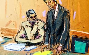 <b>Juan Orlando Hernández durante la audiencia de sentencia junto a su abogado defensor Renato Stabile, quien avisó que apelarán la decisión del juez. </b>