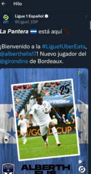 En sus redes sociales, La Ligue 1 le dio la bienvenida a Alberth Elis: 'La Pantera está aquí. Bienvenido', señalaron.