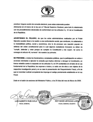Honduras: Fiscalía desautoriza llamado a consulta popular