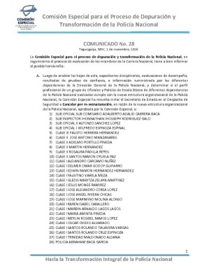 Lista de policías depurados el 1 de Noviembre
