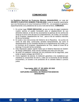 Gobierno decide no abrir los centros Banasupro, como se había anunciado más temprano