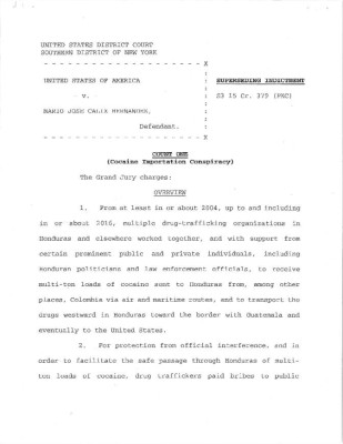 Acusación de la Fiscalía de Nueva York contra Mario José Cálix