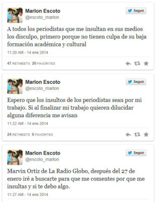 Marlon Escoto se pelea en Twitter con periodistas