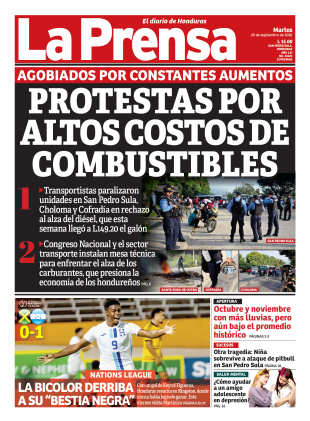 Portada de la edición impresa de DIARIO LA PRENSA de este martes 29 de septiembre.