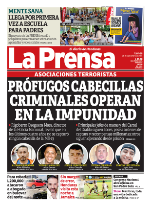 Portada de la edición impresa de DIARIO LA PRENSA de este lunes 28 de septiembre.