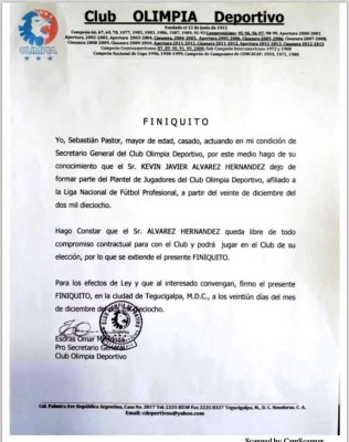 Kevin Álvarez se despide del Olimpia y aficionados con emotiva carta