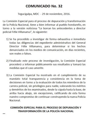 Comisión espera informe del TSC para actuar contra director de Policía&nbsp;&nbsp;