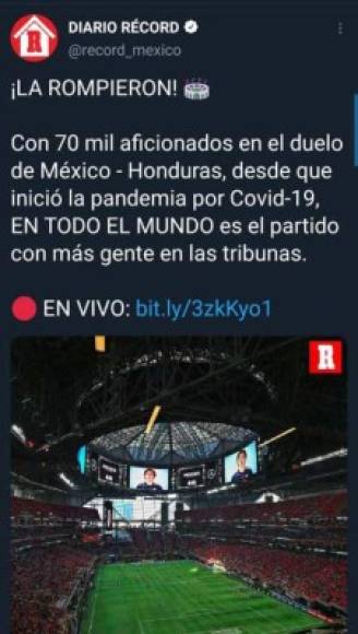 Diario Récord de México destacó la espectacular asistencia de aficionados al partido.