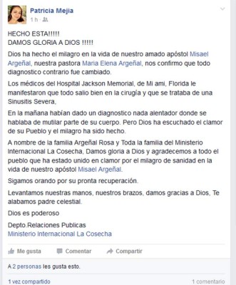 Pastor Misael Argeñal es sanado por un milagro&nbsp;