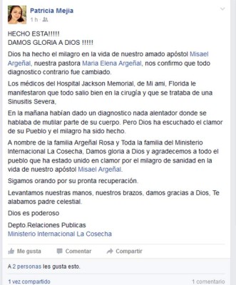 Pastor Misael Argeñal es sanado por un milagro 