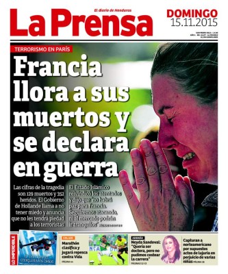 Portada de la edición impresa de Diario LA PRENSA del 15 de noviembre del 2015.