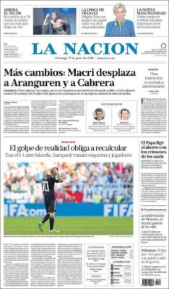 Los principales diarios resaltaron que la selección que dirige Sampaoli inició con 'pie izquierdo' su participación en la Copa del Mundo. La Nación de Argentina habla de un golpe de realidad.