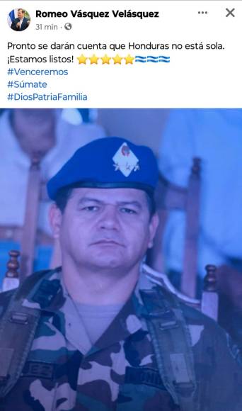 “Pronto se darán cuenta que Honduras no está sola. ¡Estamos listos!”, escribió Vásquez Velásquez en su cuenta de Facebook. 