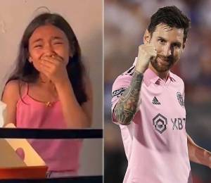 La niña aficionada de Messi rompió a llorar cuando recibió de regaloo un boleto para el partido El Salvador-Inter Miami.