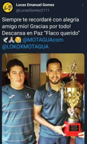 Lucas Emanuel Gómez: Exjugador argentino del Motagua que también se pronunció en sus redes sociales tras el fallecimiento de Carlos Centeno.