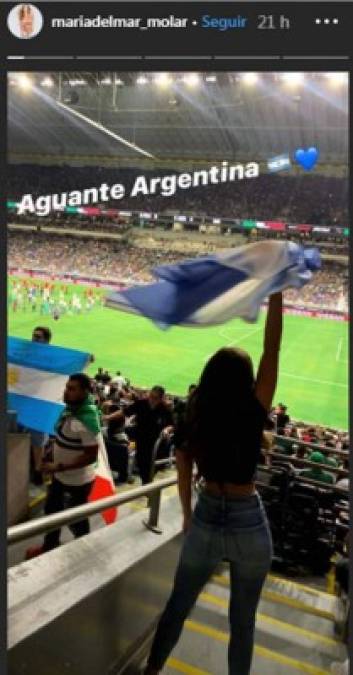 La modelo María del Mar estuvo en el estadio de San Antonio, Texas, apoyando a Argentina ante México.