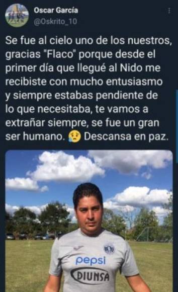Óscar García: El volante hondureño que milita en el Motagua señaló 'que se fue al cielo uno de los nuestros.'