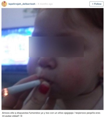 Mujer pone cigarro encedido a bebé y sube la foto a Instagram