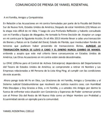 Yankel Rosenthal se declara culpable de un cargo