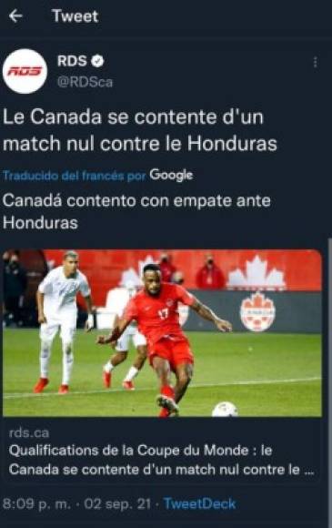 Algunos medios de Canadá señalaron para sorpresa de muchos que su selección salió contenta tras empatar como local ante Honduras.