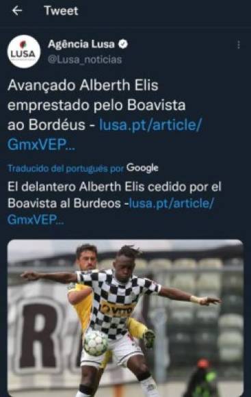 En Portugal también hicieron eco sobre la llegada de Alberth Elis a la Ligue 1.
