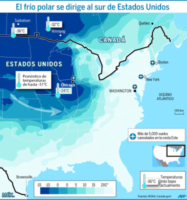 Temperatura mortal en EUA caerá a -51°C