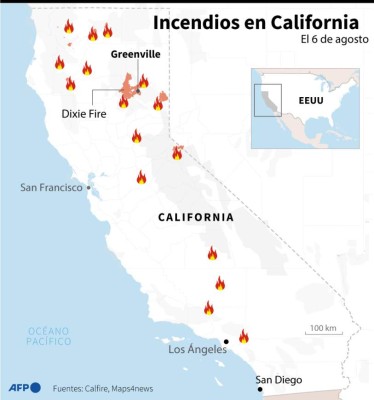 Mapa de incendios en California, al 6 de agosto - AFP / AFP