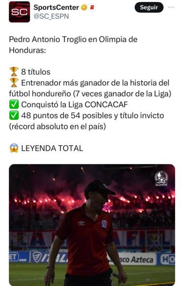 Sports Center destacó lo logrado por Pedro Troglio tras un nuevo título con Olimpia y lo definió: “Leyenda total”.