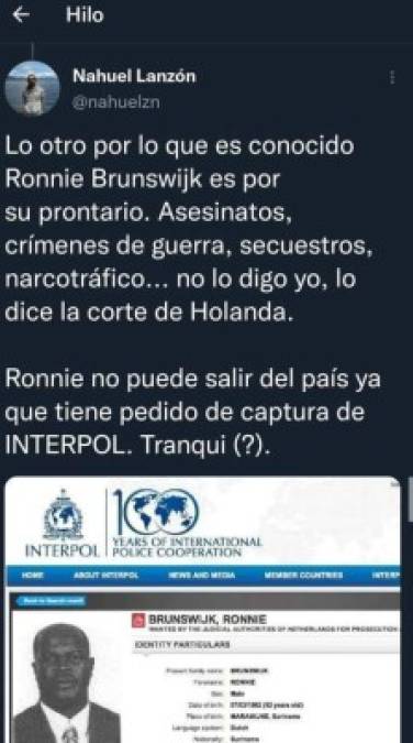 El presidente del Inter Moengotapoe no podrá jugar la vuelta en Honduras porque está en la lista de Interpol, por eso no puede salir de Surinam... En su momento fue acusado de narcotraficante.
