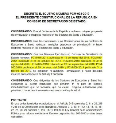 Gobierno emite decreto en el que rechaza la privatización o despidos en Salud y Educación