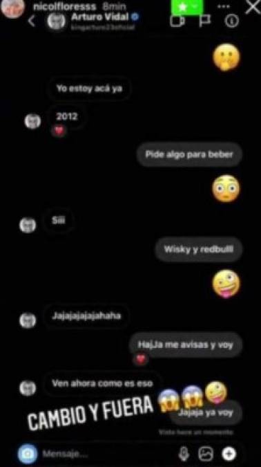 En los supuestos chat, se lee como Arturo Vidal le informa a la chica que ya se encuentra en el hotel y la joven le señaló que iba a pedir algo para beber.