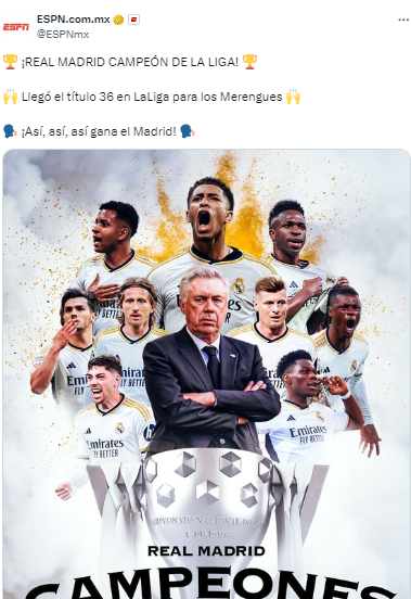 La portada de ESPN tras el título de la Liga Española del Real Madrid.