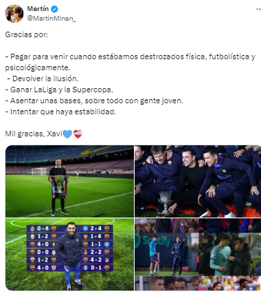 Los mensajes de agradecimiento en las redes sociales a Xavi. 