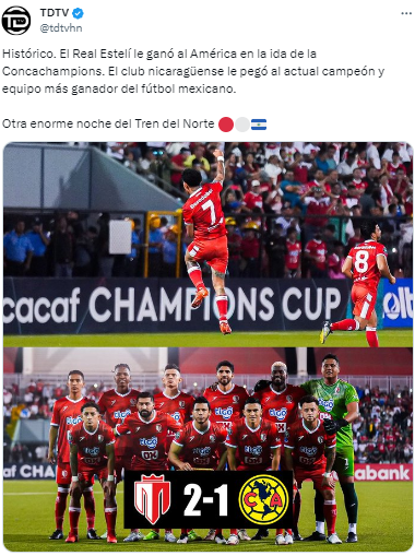 “Histórico. Otra enorme noche del Tren del Norte”, público TDTV sobre el triunfo de Real Estelí sobre el América.