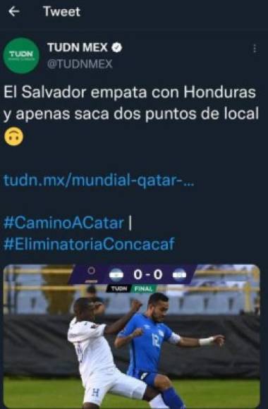 TUDN México señaló que El Salvador apenas sacó dos puntos de local tras igualar en el Cuscatlán ante EUA y Honduras.