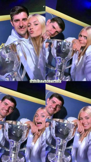 No podían faltar las fotos con el trofeo de Thibaut Courtois y su bella novia Mishel Gerzig.