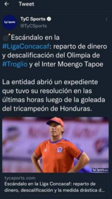 TyC Sports de Argentina señaló de escándalo en la Liga Concaf y agregó que la renuncia de Pedro Troglio fue una medida drástica.