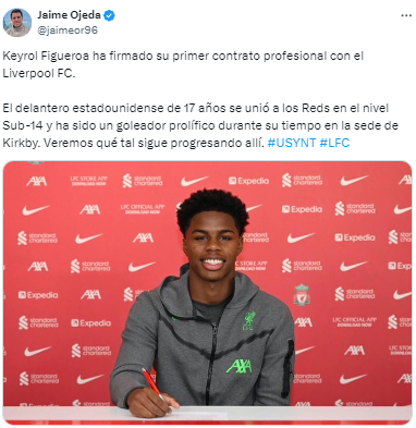 Jaime Ojeda, periodista en la MLS, también replicó la noticia sobre Keyrol Figueroa.