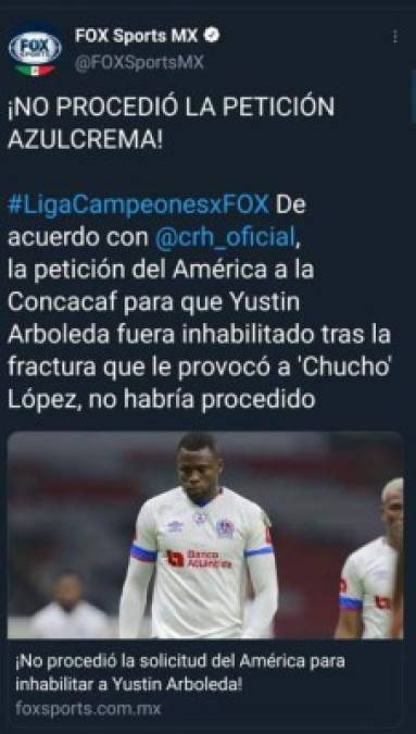 En Fox Sports informaron sobre el no de Concacaf al América de castigar al colombiano del Olimpia.
