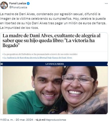 “La impunidad de los ricos”, son algunos de los comentarios en redes sociales sobre Dani Alves. 
