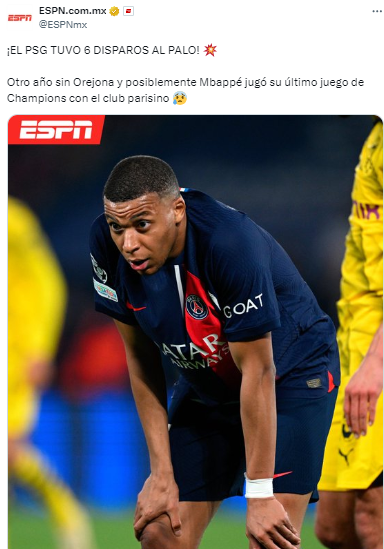 “Otro año sin Orejona y posiblemente Mbappé jugó su último juego de Champions con el club parisino”, publicó ESPN.