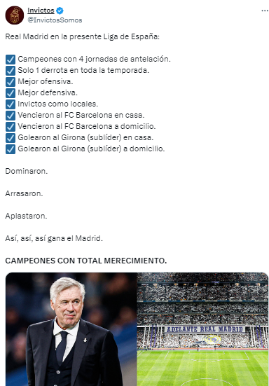 El dato de invictos en la presente campaña del Real Madrid.