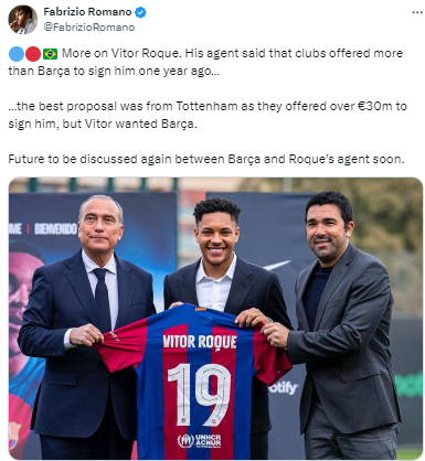 André Cury, representante del brasileño, pasó por los micrófonos de RAC1 y expresó que le buscaría una salida al jugador para no frenar su proyección ante los pocos minutos que le ha brindado el DT.