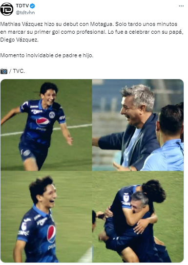 Diego no pudo ocultar su emoción y así reaccionó tras el primer gol de su hijo con Motagua. 