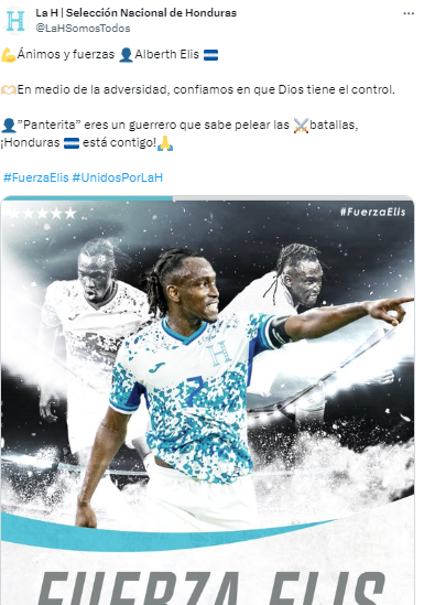 Fenafuth también se pronunció sobre lo que pasó con Alberth Elis: ”Panterita” eres un guerrero que sabe pelear las batallas, ¡Honduras está contigo!”