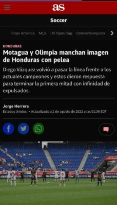 'Motagua y Olimpia manchan imagen de Honduras con pelea', ese fue el titular del Diario AS.