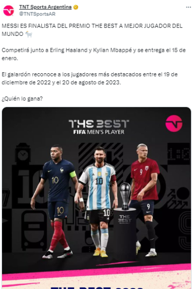 Sin embargo, los medios argentinos e internacionales destacaron la presencia de Lionel Messi en el podio a Mejor Jugador del 2023. 